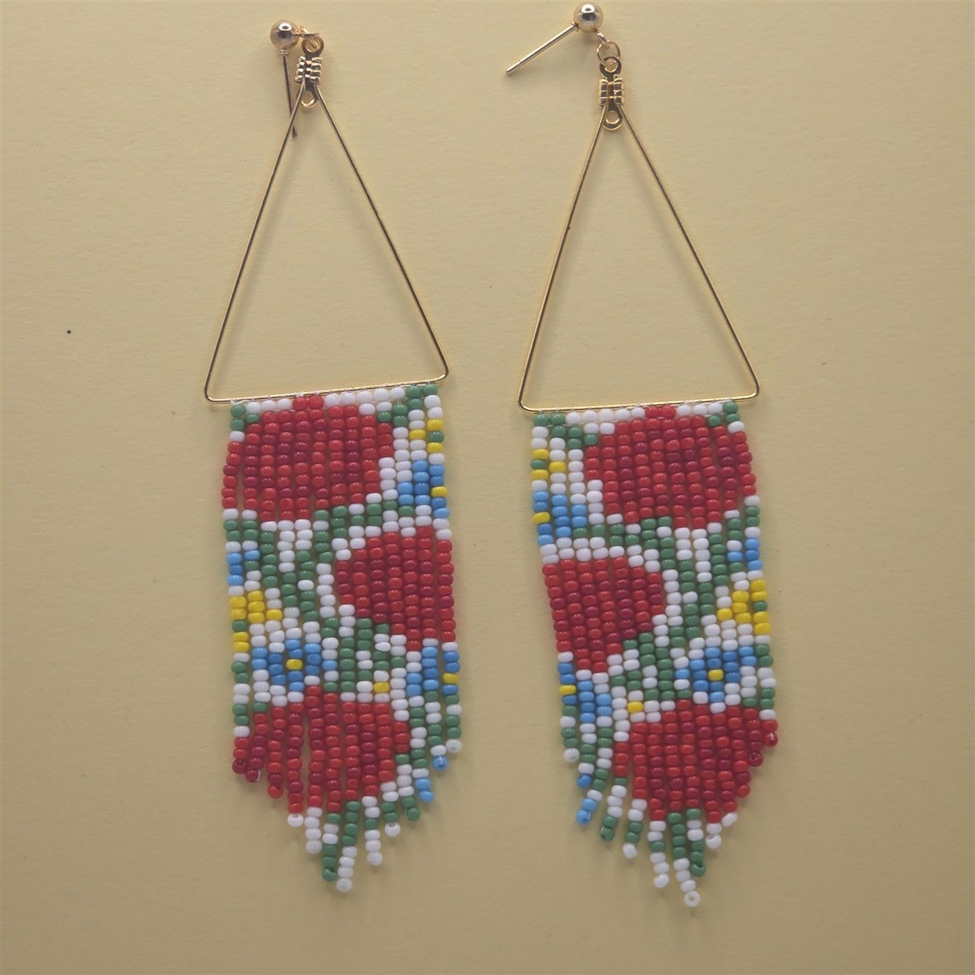 Red rose handmade beaded panel earrings